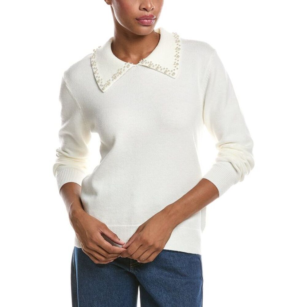 Joseph A. Womens Johnny Collar Sweater, Ivory